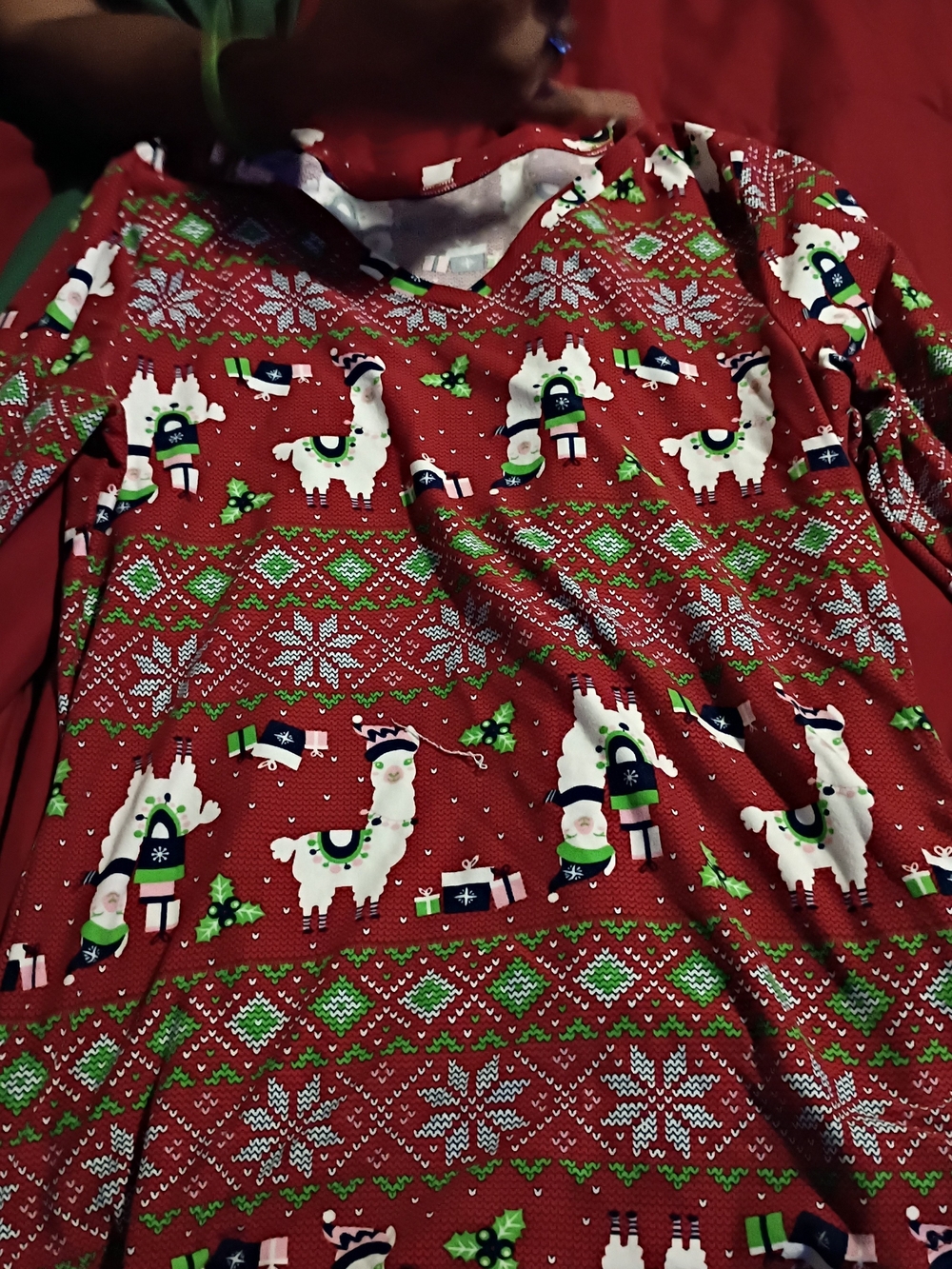 No Boundaries Red Llama Holiday Pajama Top